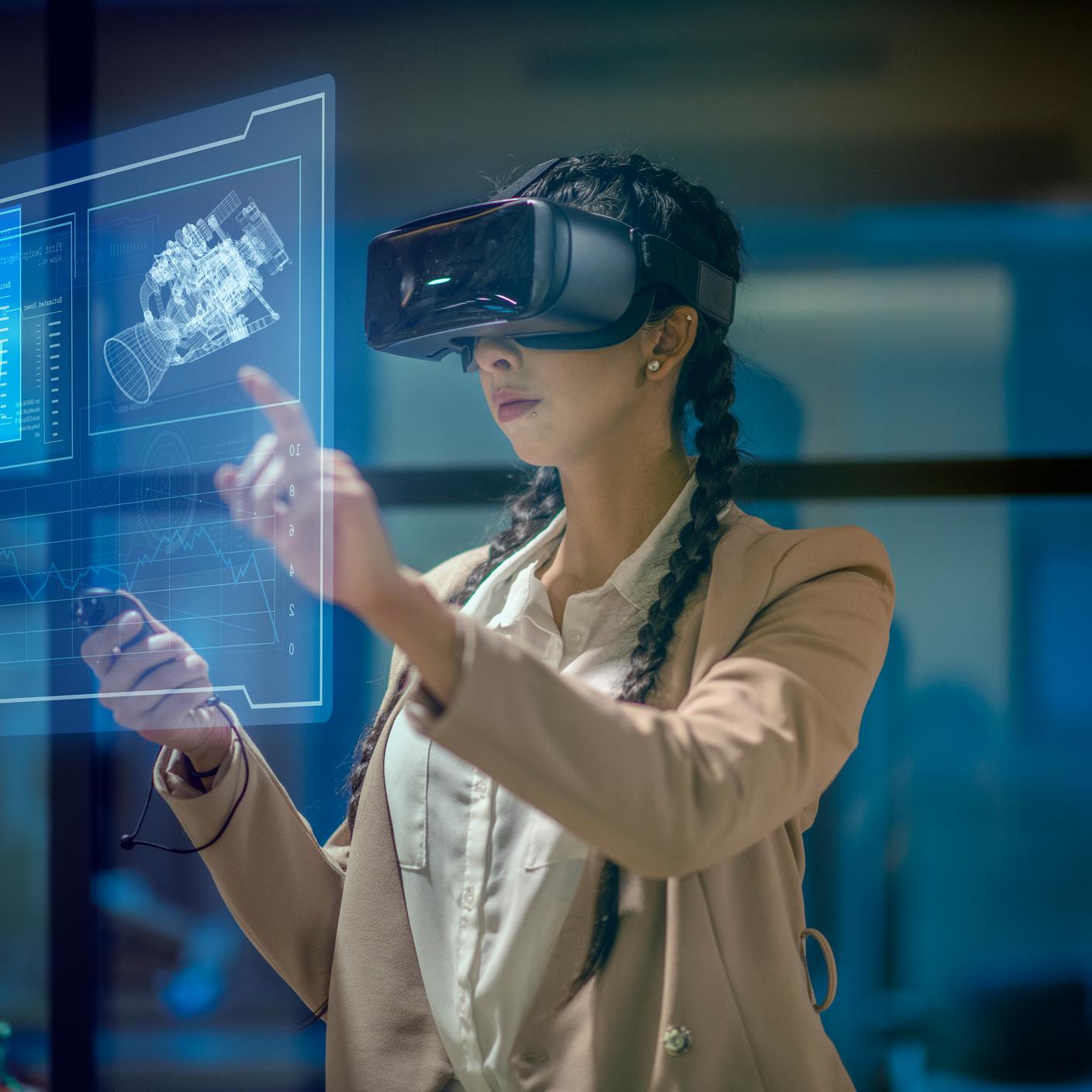 Women wearing AI head set