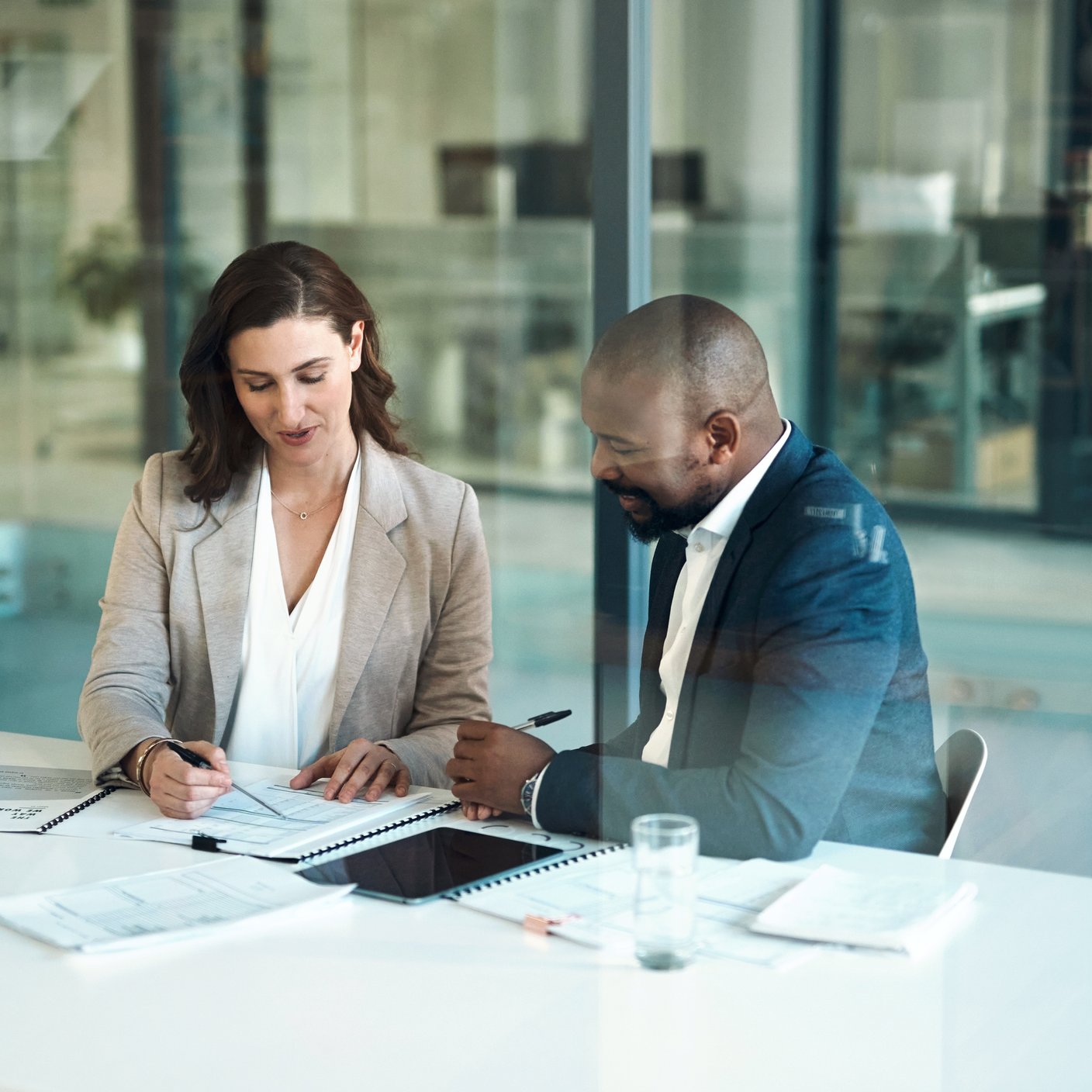 Office, meeting and documents of business people