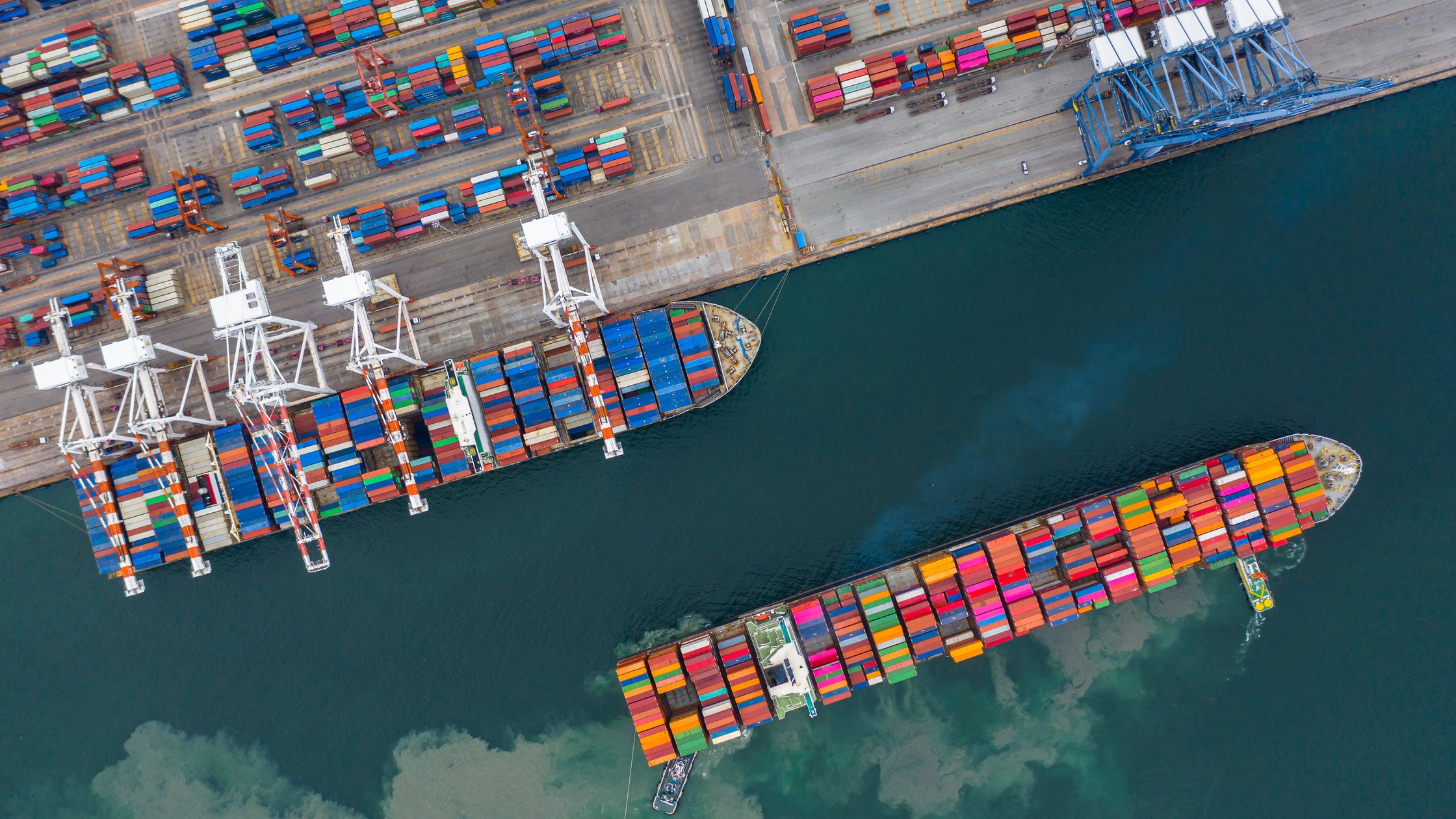 aerial view of cargo ship